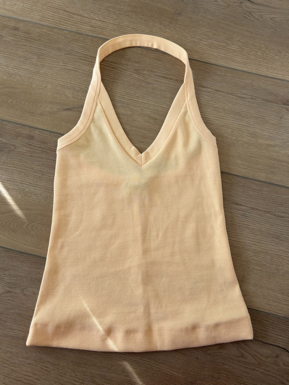 Reiss Yellow Ribbed V-Neck Halter Tank Top